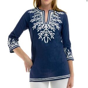 Gretchen Scott Reef Embroidered Tunic in Blue| Size S
